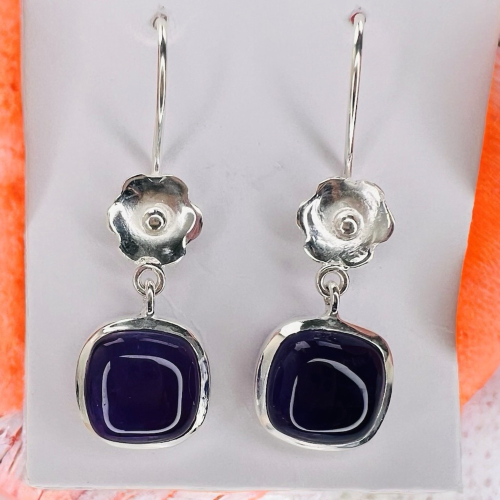Vintage Real Amethyst Flower Dangle Earrings